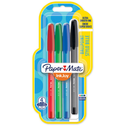 Papermate Inkjoy 100 Capped Ballpoint Pen - Medium - Standard Colours (Blister of 4)