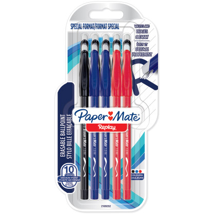 Papermate Replay Erasable Ballpoint - Medium - Assorted Colours (Blister of 10)