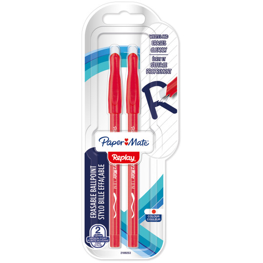 Papermate Replay Erasable Ballpoint - Medium - Red (Blister of 2)