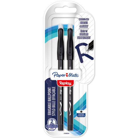 Papermate Replay Erasable Ballpoint - Medium - Black (Blister of 2)