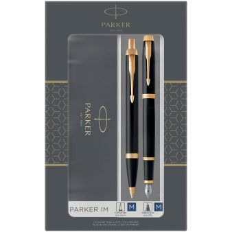 Parker IM Fountain & Ballpoint Pen Gift Set - Gloss Black Gold Trim