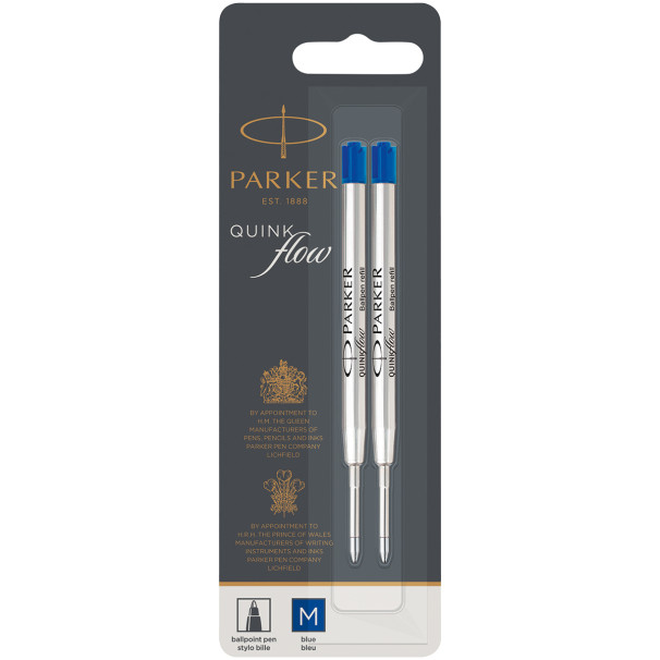 Parker Quink Ballpoint Refill - Blue Medium (Blister of 2)