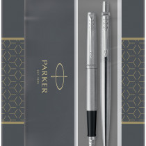 Parker Jotter Fountain & Ballpoint Pen Gift Set - Stainless Steel Chrome Trim