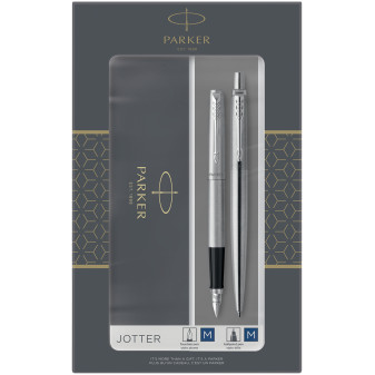 Parker Jotter Fountain & Ballpoint Pen Gift Set - Stainless Steel Chrome Trim