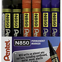 Pentel N850 Permanent Marker - Bullet Tip - Assorted Colours (Pack of 6)