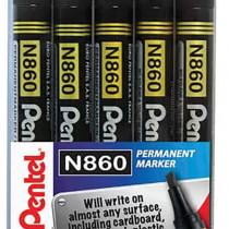 Pentel N860 Permanent Marker - Chisel Tip - Black (Wallet of 5)