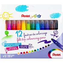 Pentel Arts Colouring Fibre Tip Pens - Broad (Pack of 12)