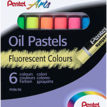 Pentel Arts Oil Pastels - Assorted Fluorescent Colours (Pack of 6)