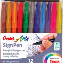 Pentel Sign Fibre Tip Pens - Assorted Trend Colours (Wallet of 12)