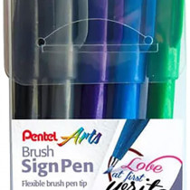 Pentel Brush Sign Pens - Assorted Colours (Wallet of 5)