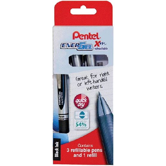 Pentel EnerGel XM Retractable Rollerball Set & Refill - Black (Set of 3)