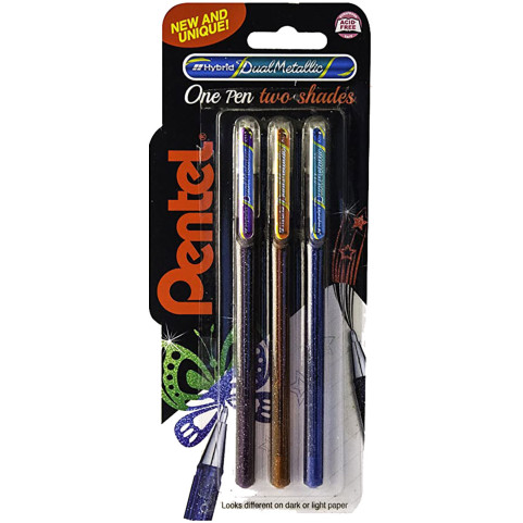 Pentel Hybrid Dual Gel Pens - Metallic Violet Orange & Blue (Pack of 3)