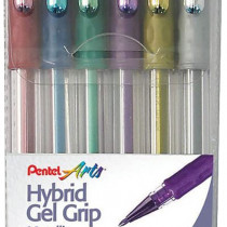 Pentel Hybrid Grip Gel Pens - Assorted Metallic Colours (Wallet of 6)