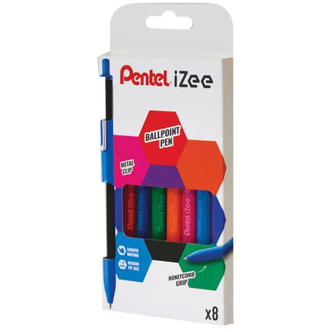 Pentel iZee Retractable Ballpoint Pen - 1.0mm - Assorted Colours (Wallet of 8)