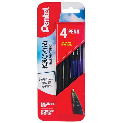 Pentel Kachiri Retractable Ballpoint Pens - 1.0mm - Assorted Colours (Pack of 4)