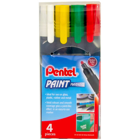 Pentel MMP20 Paint Markers - Bullet Tip - Assorted Bright Colours (Wallet of 4)