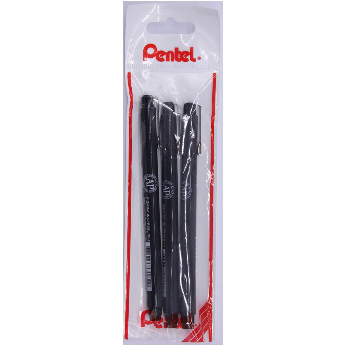 Pentel Pointliner Pigment Pens - Assorted Tip Sizes - Black (Pack of 3)