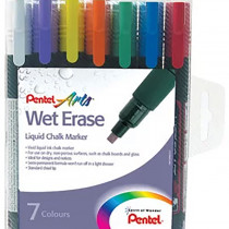 Pentel Semi-Permanent Wet Erase Chalk Markers - Assorted Colours (Pack of 7)