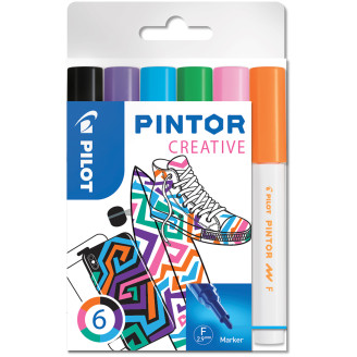 Pilot Pintor Marker Pen - Fine Bullet Tip - Fun Colours (Pack of 6)