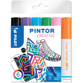 Pilot Pintor Marker Pen - Medium Bullet Tip - Fun Colours (Pack of 6)