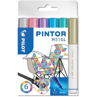 Pilot Pintor Marker Pen - Fine Bullet Tip - Metallic Colours (Pack of 6)