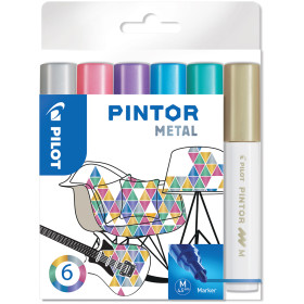 Pilot Pintor Marker Pen - Medium Bullet Tip - Metallic Colours (Pack of 6)