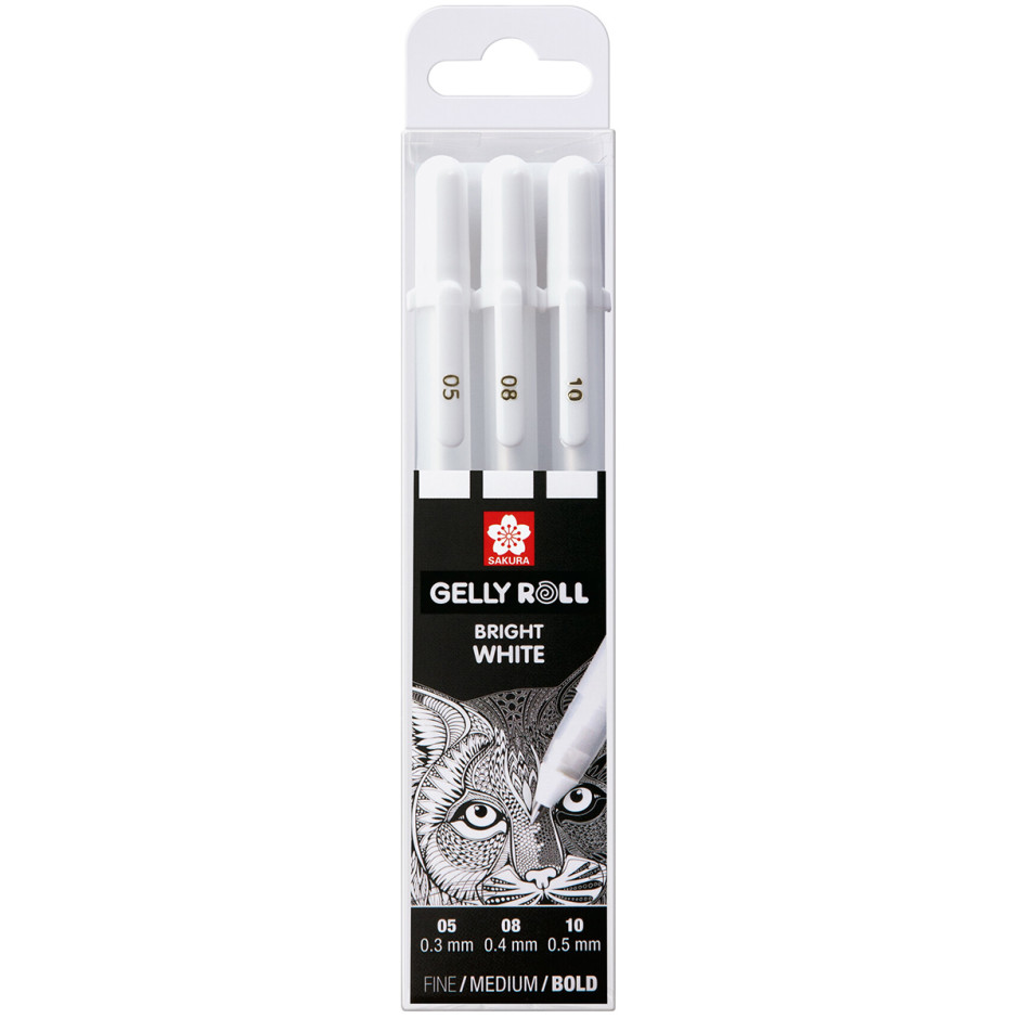 Sakura Gelly Roll Basic Gel Pens - Assorted Tip Sizes - White Set (Pack of 3)