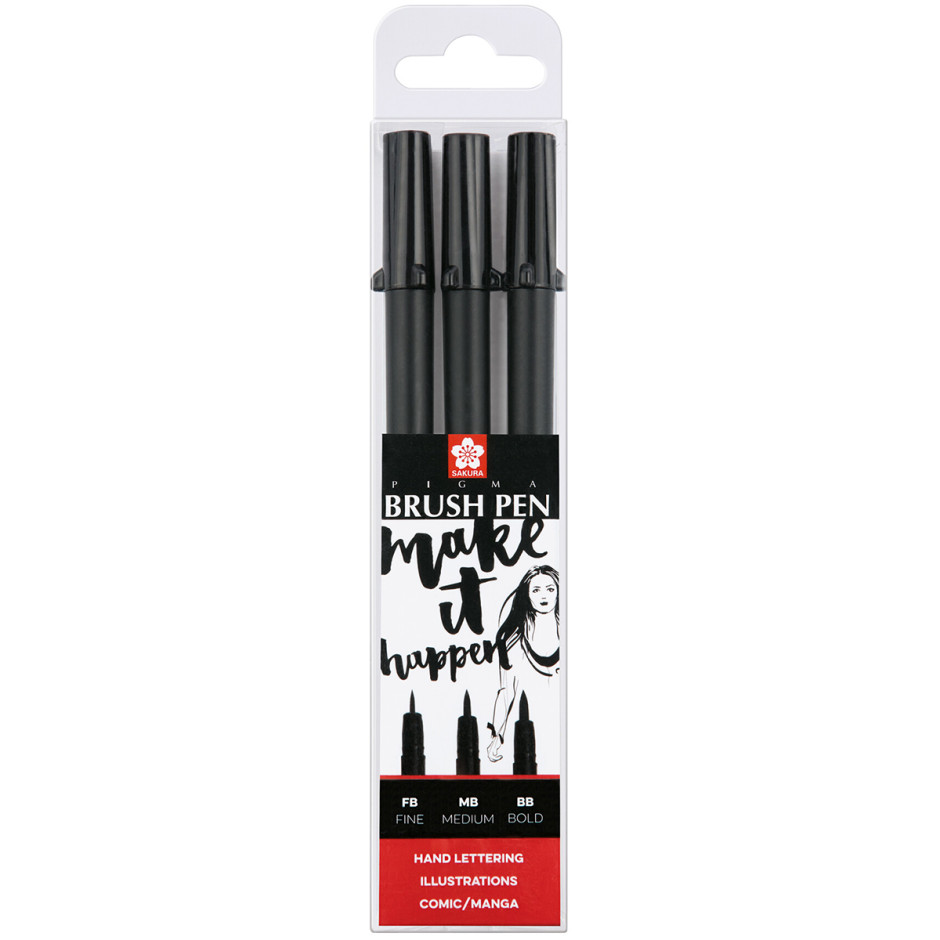 Sakura Pigma Brush Pens - Black (Pack of 3)