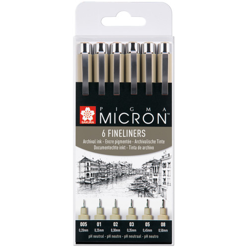 Sakura Pigma Micron Pen Set - Black - Assorted Tip Sizes (Pack of 6)