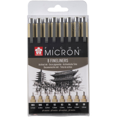 Sakura Pigma Micron Fineliner Set - Assorted Sizes - Black - Pack of 8