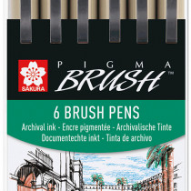 Sakura Pigma Brush Pens - Assorted Colours (Pack of 6)