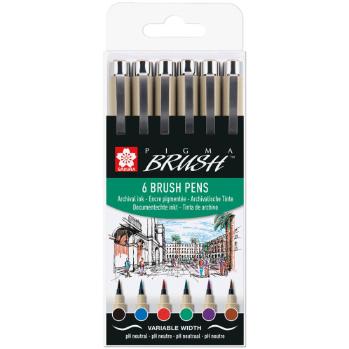 Sakura Pigma Brush Pens - Assorted Colours (Pack of 6)