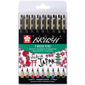 Sakura Pigma Brush Pens - Assorted Colours (Pack of 9)