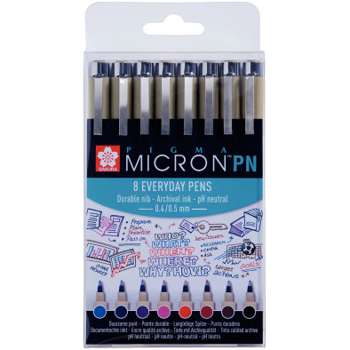 Sakura Pigma Micron PN Set - Assorted Colours (Pack of 8)