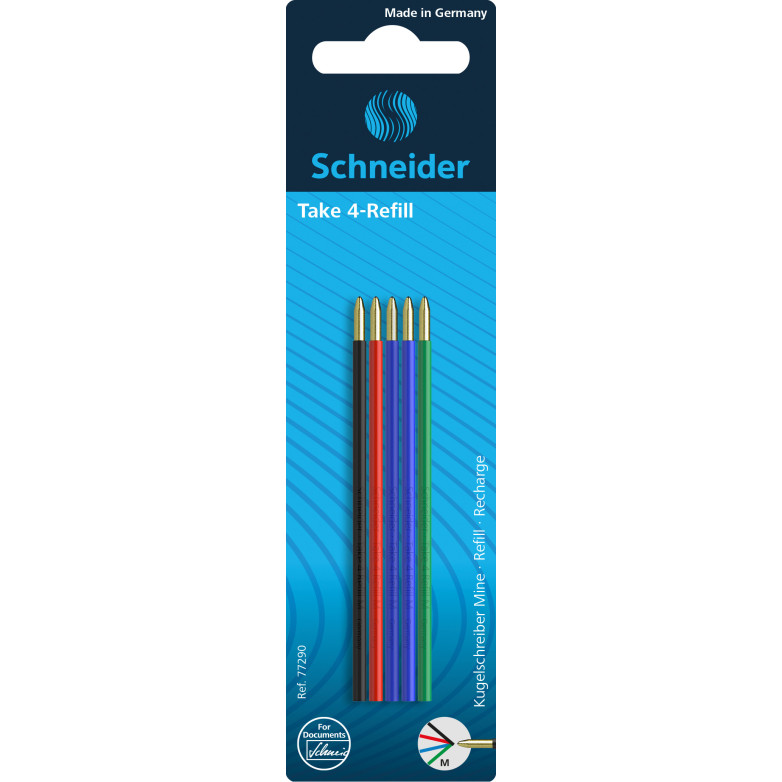 Schneider Take 4 Ballpoint Refills - Assorted Colours (Blister of 5)