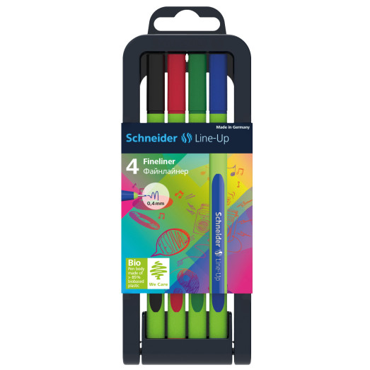 Schneider Line-Up Fineliner Pens - Assorted Colours (Pencil Case of 4)