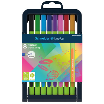 Schneider Line-Up Fineliner Pens - Assorted Colours (Pencil Case of 8)