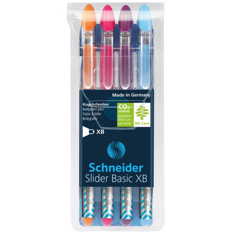 Schneider Slider Basic Ballpoint Pens - Extra Broad - Assorted Colours (Pack of 4)