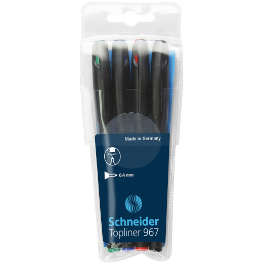 Schneider Topliner 967 Fineliner Pens - Assorted Colours (Pack of 4)