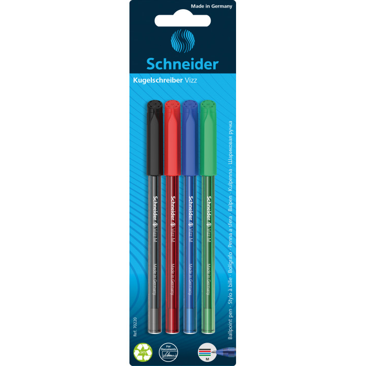 Schneider Vizz Ballpoint Pens - Medium - Assorted Colours (Pack of 4)