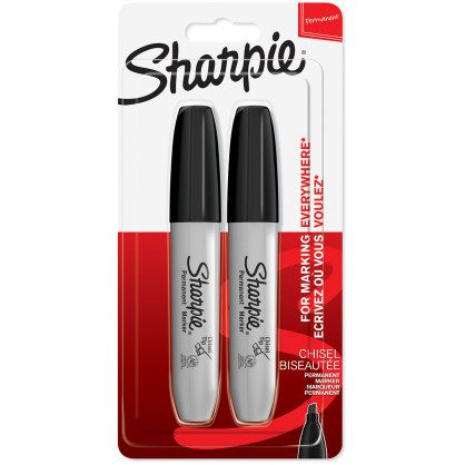 Sharpie Chisel Tip Marker Pens - Black (Blister of 2)