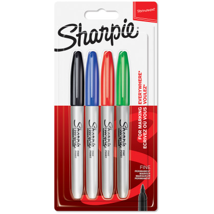 Sharpie Fine Marker Pens - Standard Colours (Pack of 4)