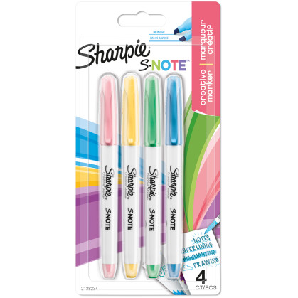 Sharpie S Note Markers - Assorted Colours (Blister of 4)