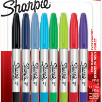 Sharpie Twin Tip Marker Pens - Assorted Colours (Blister of 8)