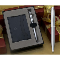 Sheaffer 100 Ballpoint Pen - Brushed Chrome Nickel Trim in Luxury Gift Box with Card Wallet