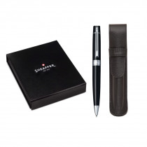 Sheaffer 300 Ballpoint Pen Gift Set - Black Chrome Trim with Single Leather Pouch