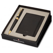 Sheaffer 300 Ballpoint Pen Gift Set - Gloss Black Gold Trim with Credit Card Holder