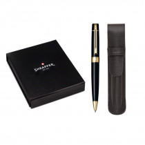Sheaffer 300 Ballpoint Pen Gift Set - Black Gold Trim with Single Leather Pouch