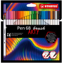 STABILO Pen 68 Fibre Tip Brush Pen  - ARTY - Wallet of 24 - Assorted Colours