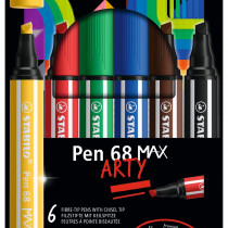STABILO Pen 68 MAX Fibre Tip Pen - ARTY - Pack of 6 - Assorted Colours